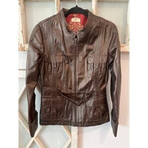 June size medium brown leather jacket